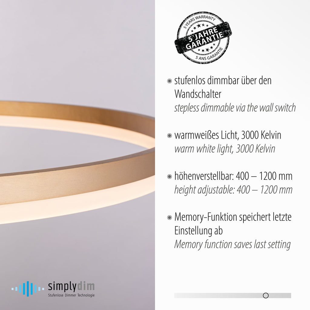 LED pendellampe Titus messing dimbar Ø80 cm 60W sideprofil