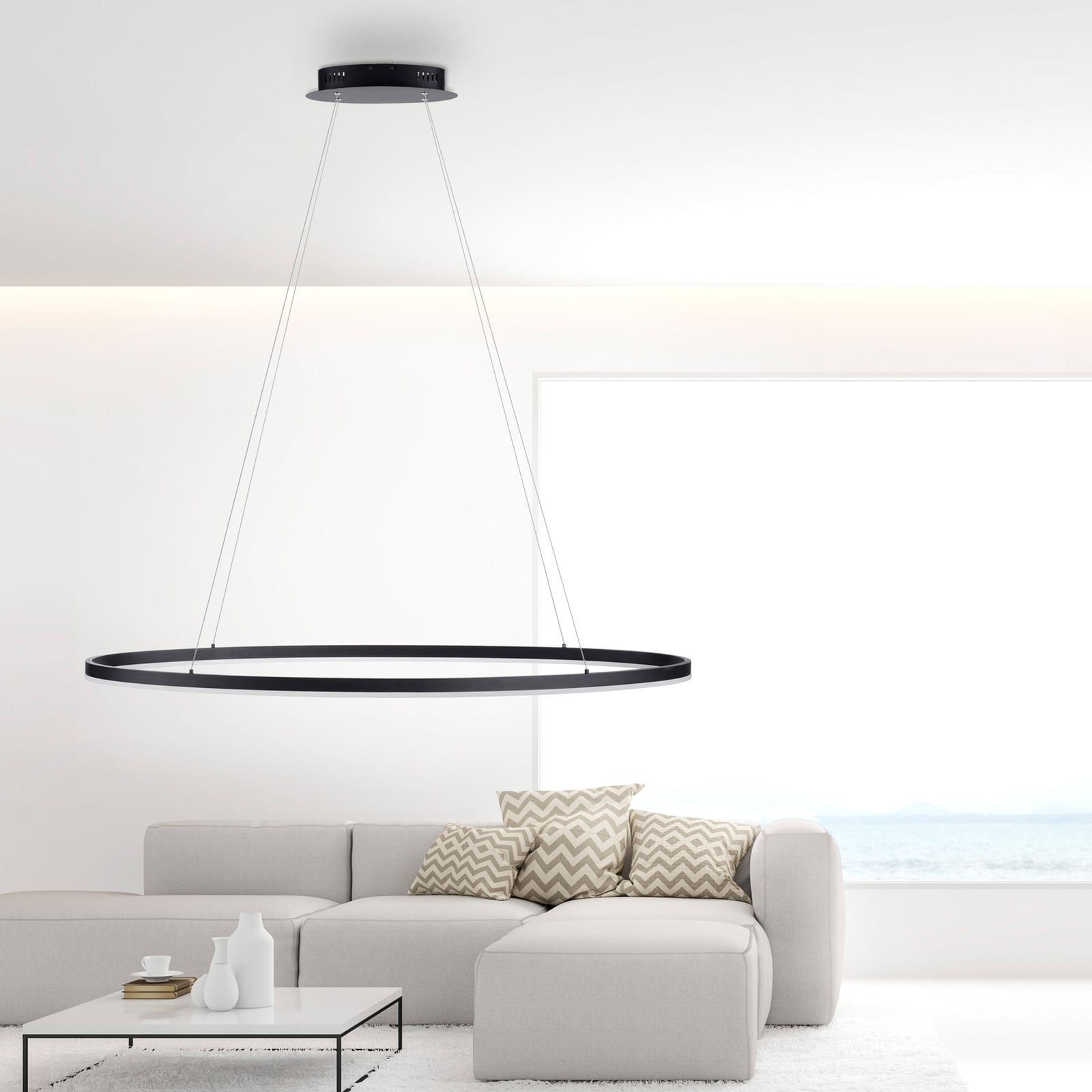 LED pendellampe Titus oval 118x56 cm antrasitt detalj