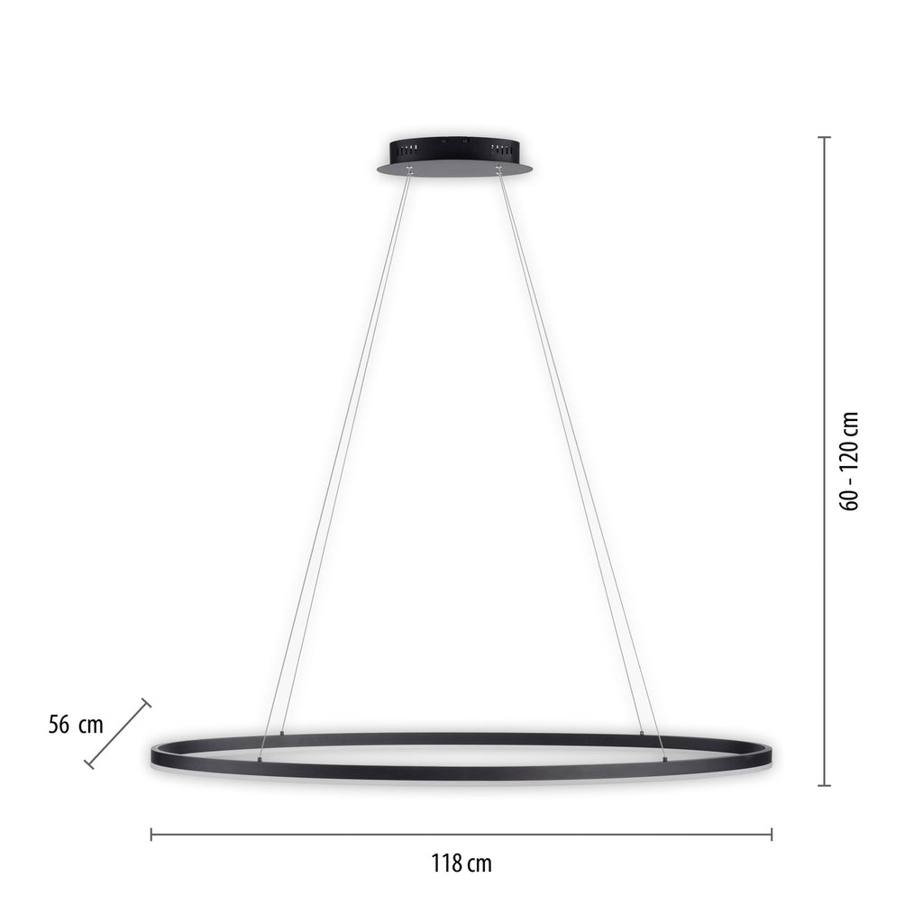 LED pendellampe Titus oval 118x56 cm antrasitt montert