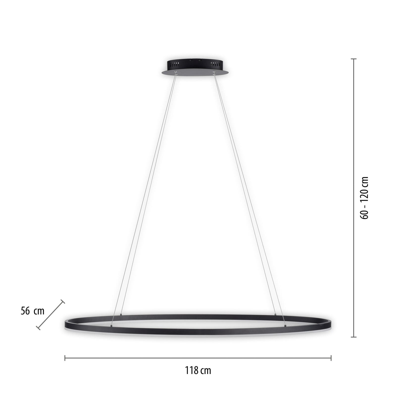 LED pendellampe Titus oval 118x56 cm antrasitt montert