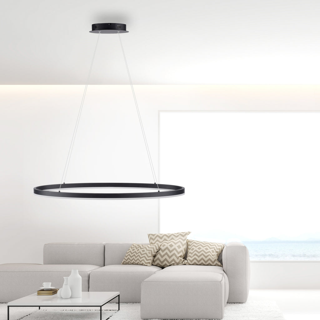 LED pendellampe Titus oval antrasitt 80x39 cm dimbar CCT detalj