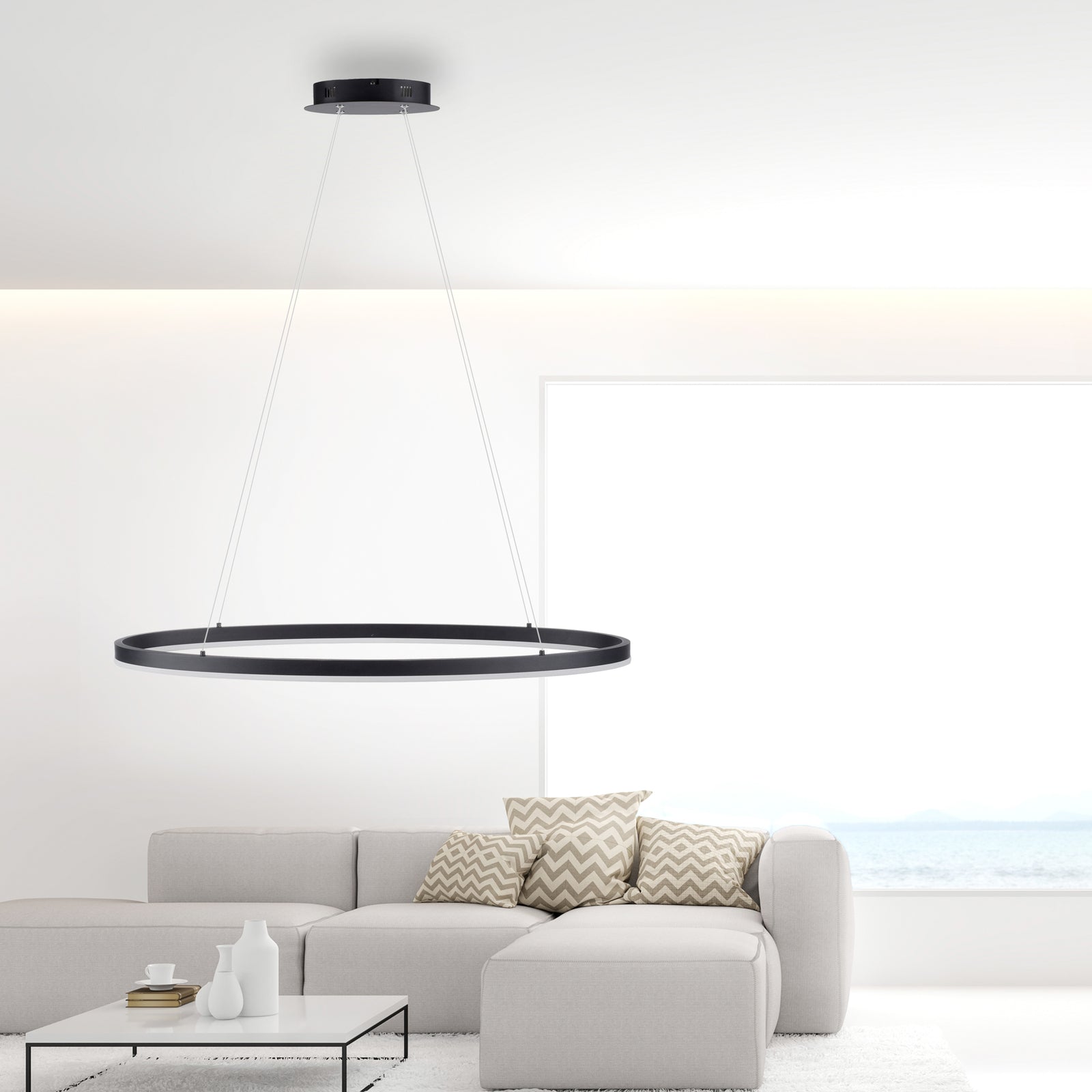 LED pendellampe Titus oval antrasitt 80x39 cm dimbar CCT detalj