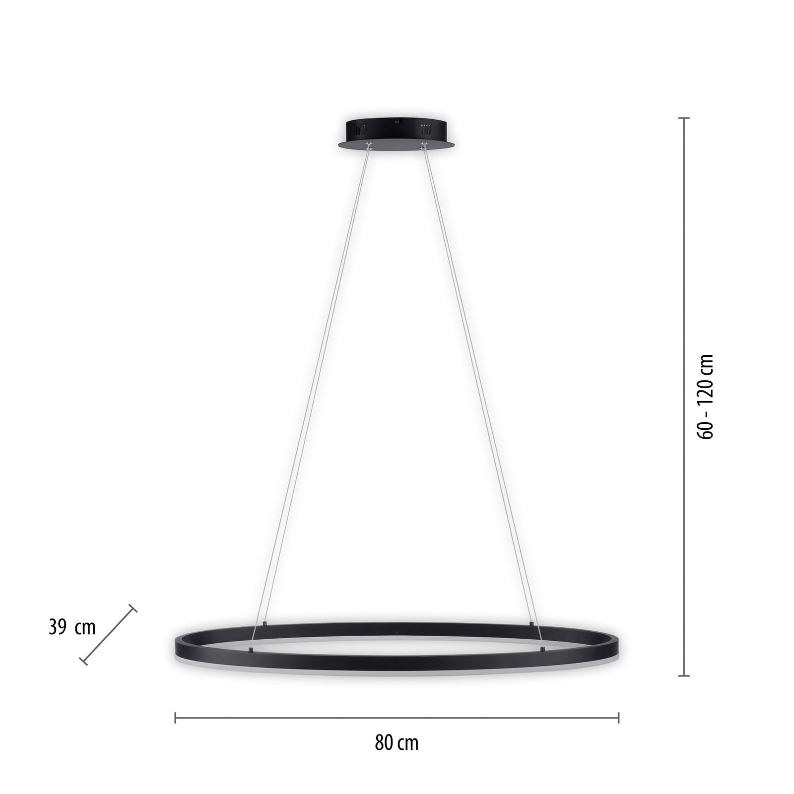 LED pendellampe Titus oval antrasitt 80x39 cm dimbar CCT montert