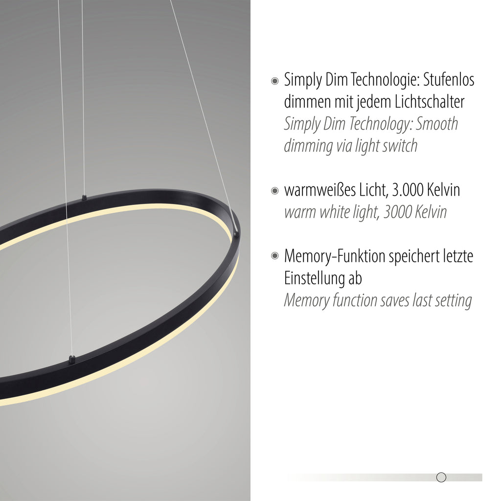 LED pendellampe Titus oval antrasitt 80x39 cm dimbar CCT lysdetalj