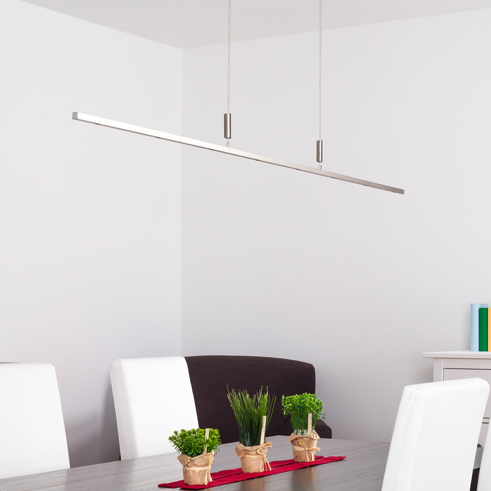 Detalj av LED pendellampe Tolu dimbar matt nikkel 180 cm