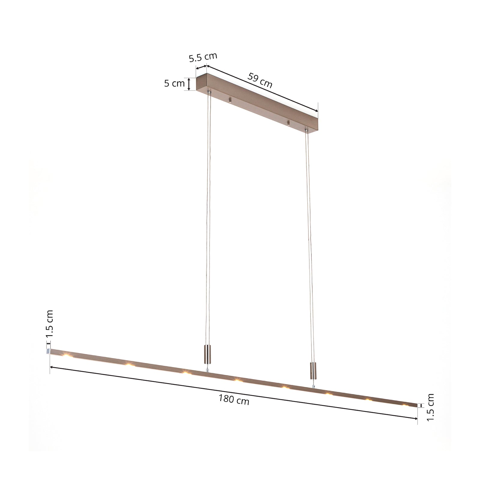LED pendellampe Tolu dimbar matt nikkel 180 cm detaljfinish