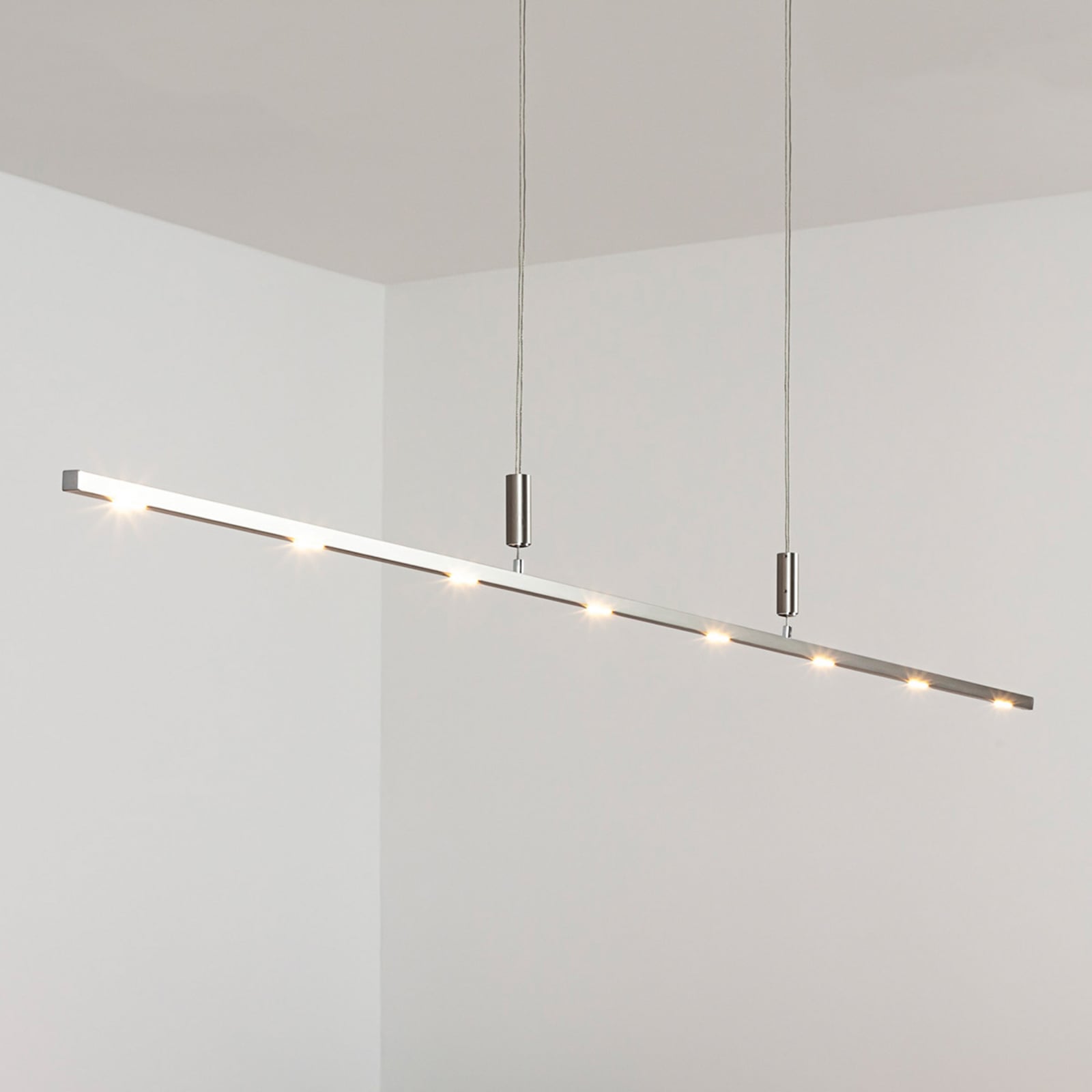 LED pendellampe Tolu dimbar matt nikkel 180 cm forfra