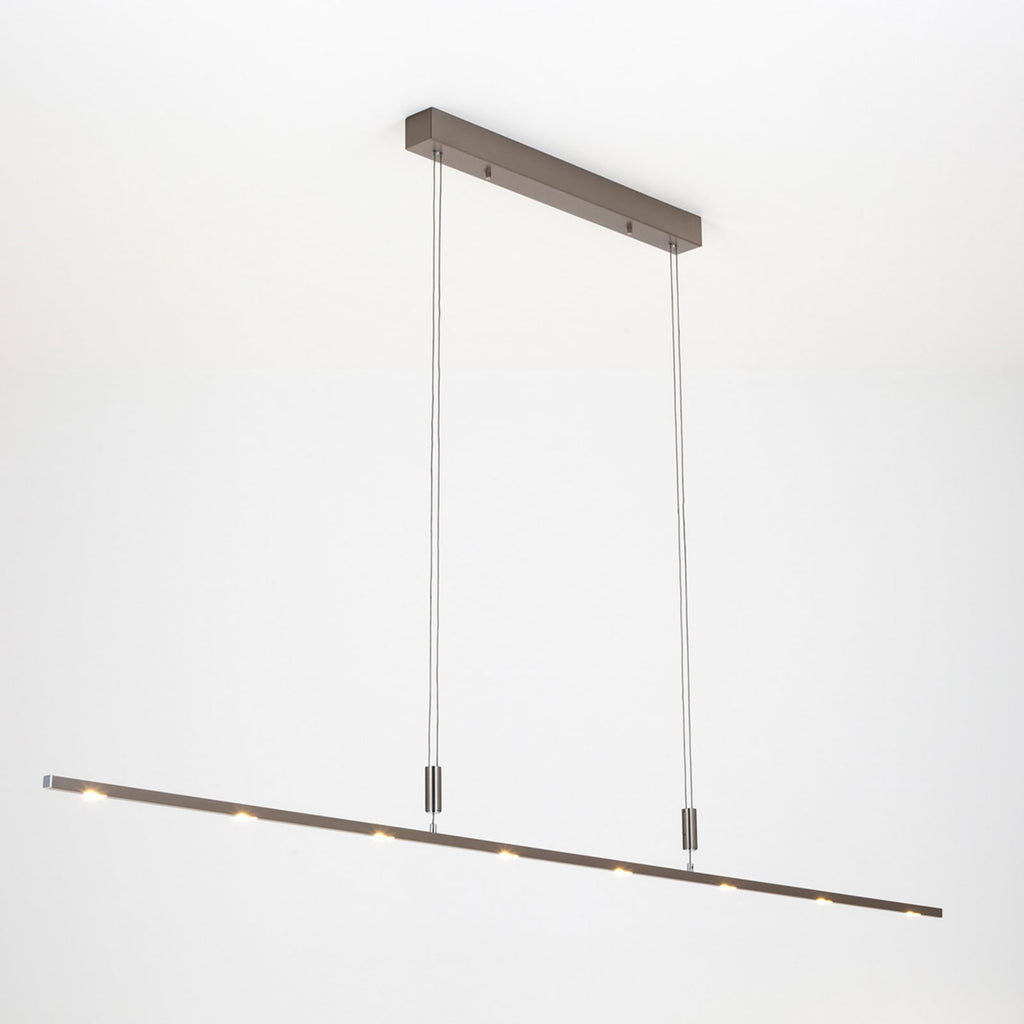 LED pendellampe Tolu dimbar matt nikkel 180 cm med lys på