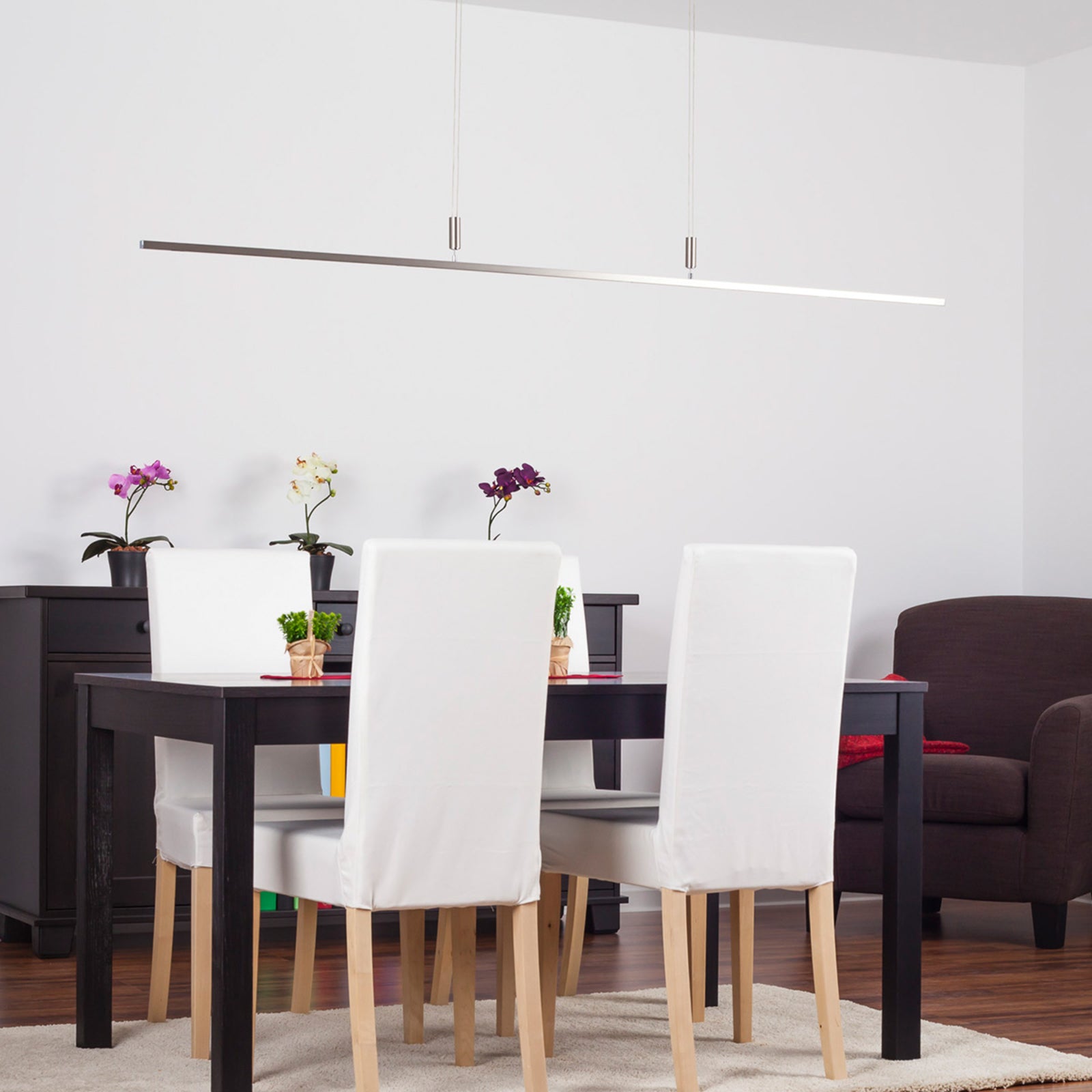 Nærbilde av LED pendellampe Tolu dimbar matt nikkel 180 cm