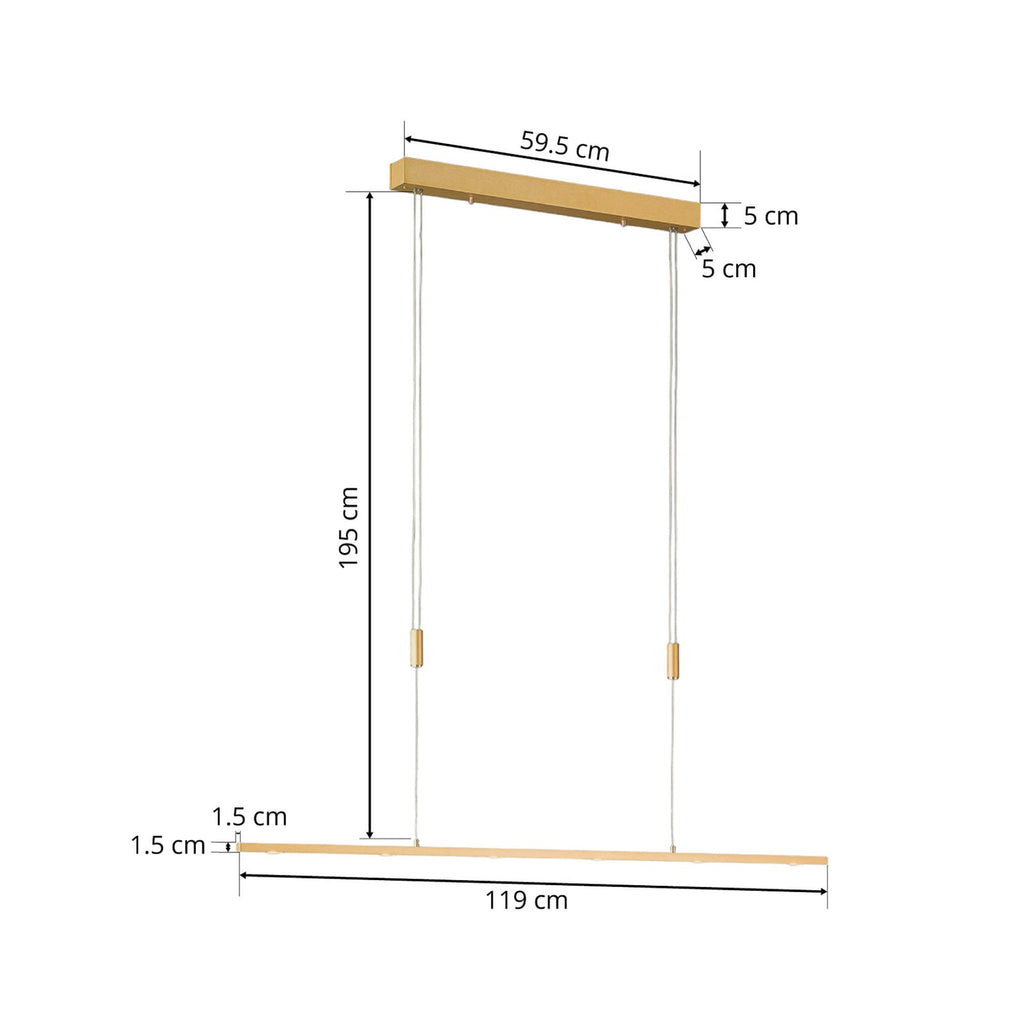LED pendellampe Tolu dimbar messing 119 cm sideprofil