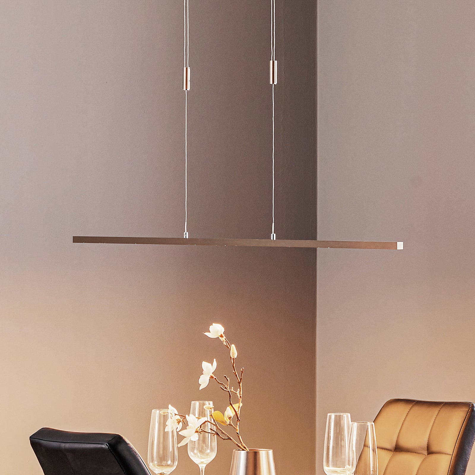 LED pendellampe Tolu matt nikkel 118 cm forfra