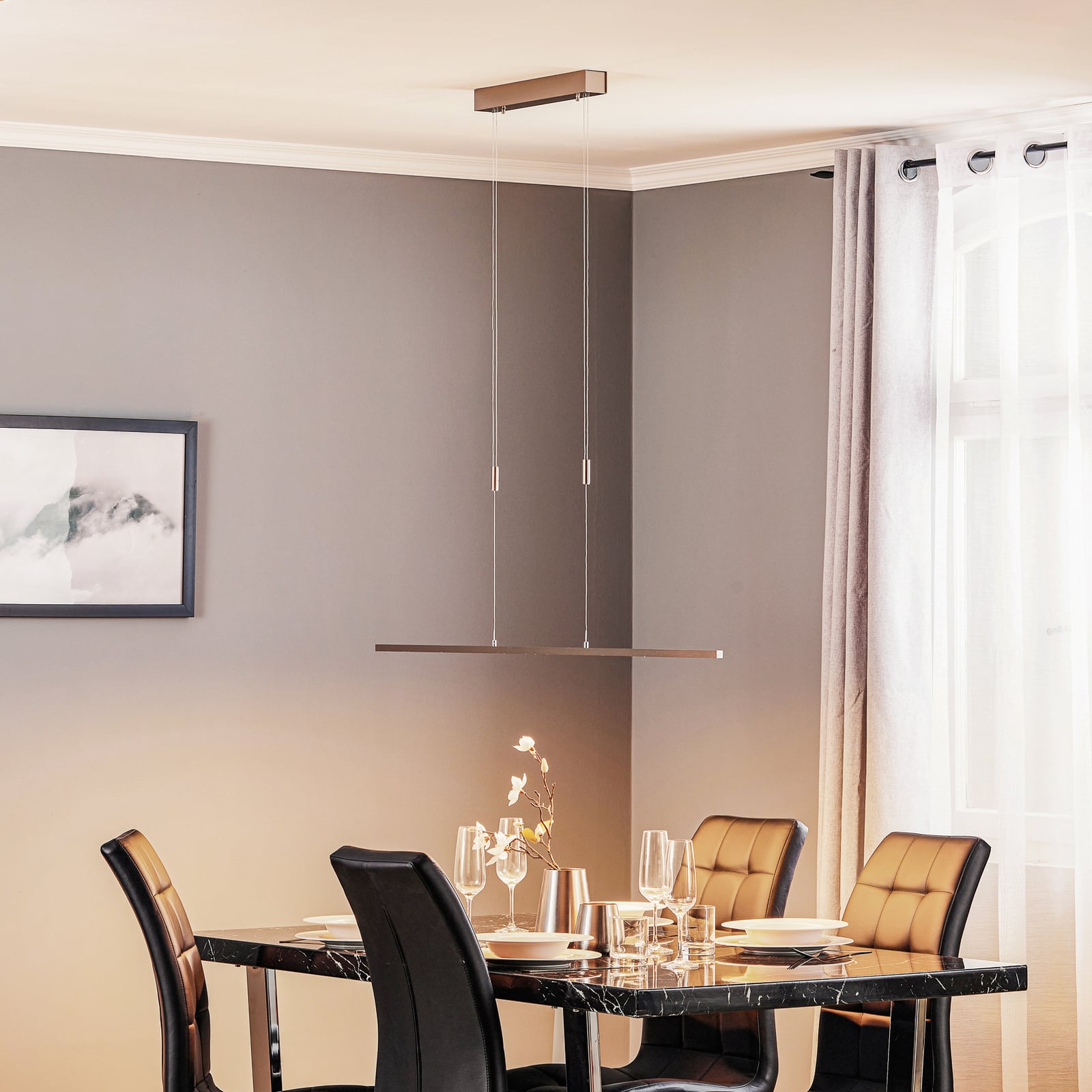 LED pendellampe Tolu matt nikkel 118 cm bakside