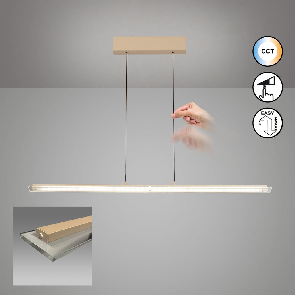 LED pendellampe Torvi sand/hvit 115 cm detalj av dimmer og materiale