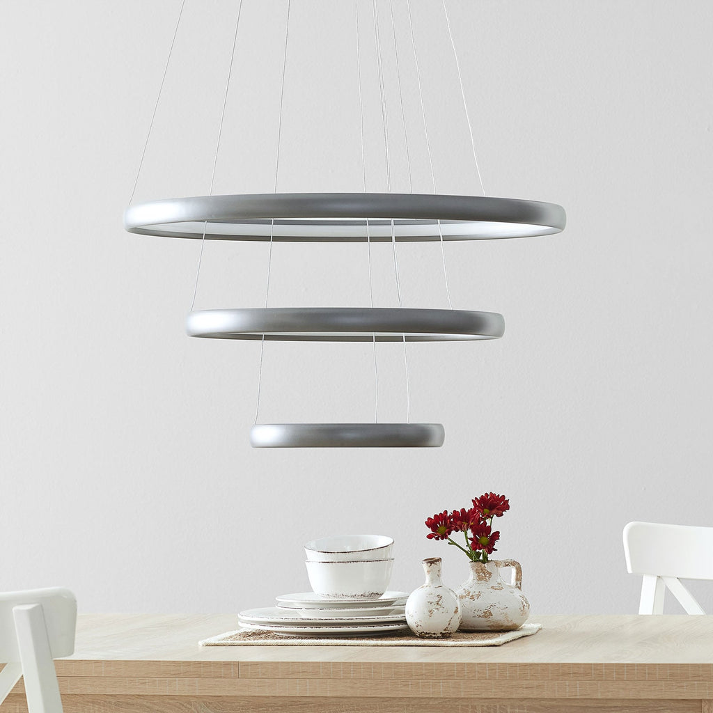 LED pendellampe Trinity 3 ringer aluminium sølv Ø70 cm bakside