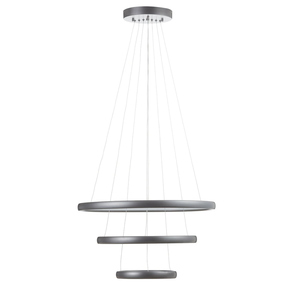 LED pendellampe Trinity 3 ringer aluminium sølv Ø70 cm detalj av ringene