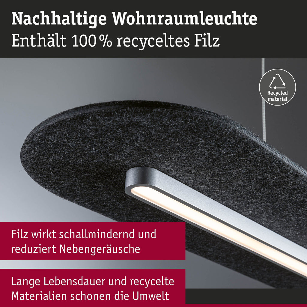 LED pendellampe Tulga filt antrasitt dimbar 90 cm oppheng
