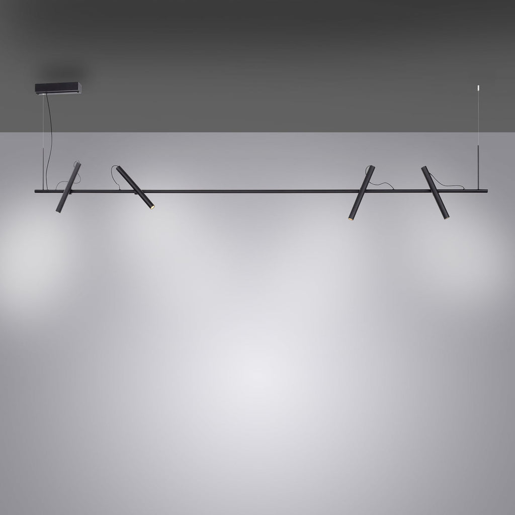 LED pendellampe Tutua 4-lys svart svingbar montert i rom