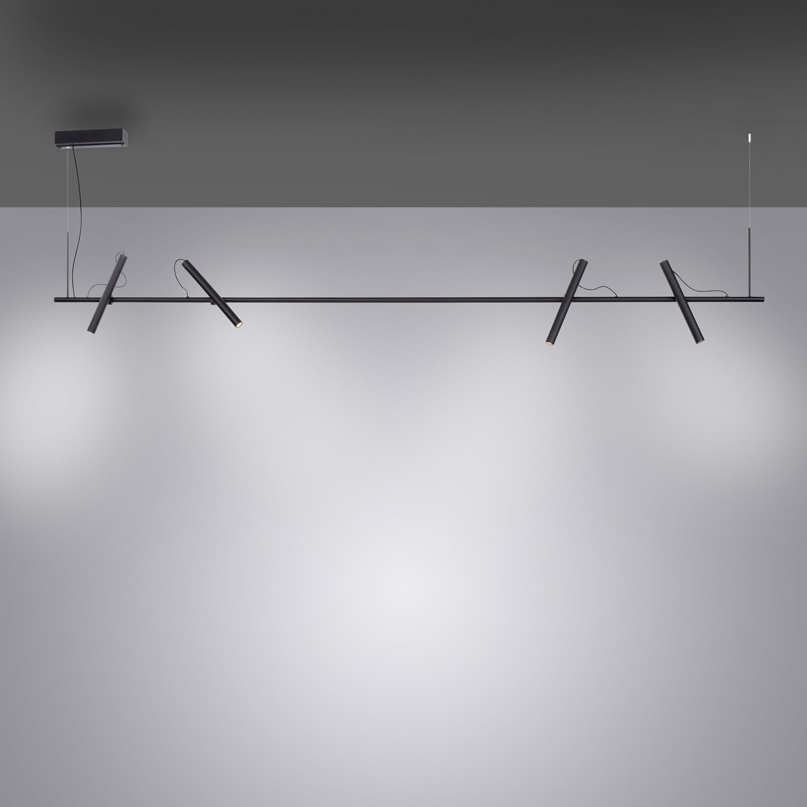LED pendellampe Tutua 4-lys svart svingbar montert i rom