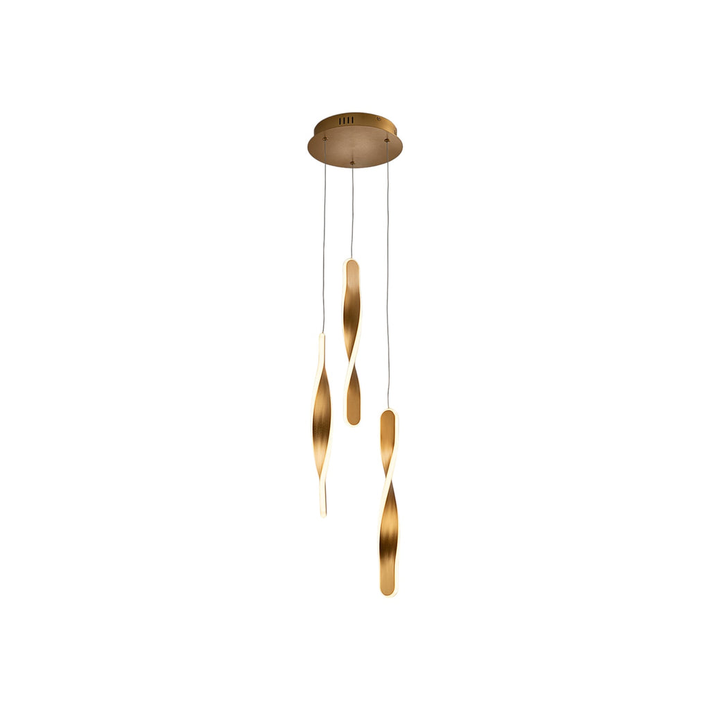 LED pendellampe Twist 3-lys aluminium gullfarget detalj