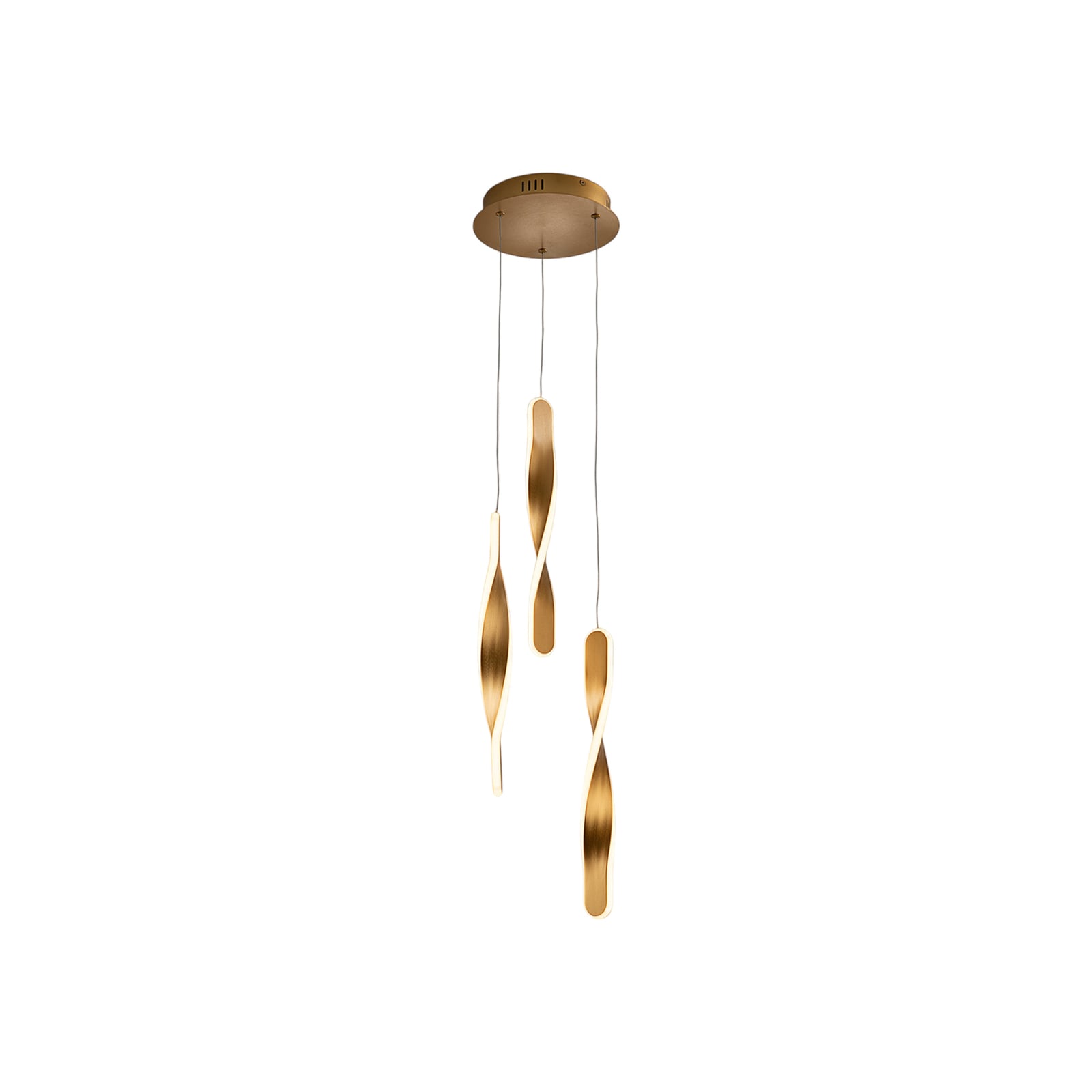 LED pendellampe Twist 3-lys aluminium gullfarget detalj
