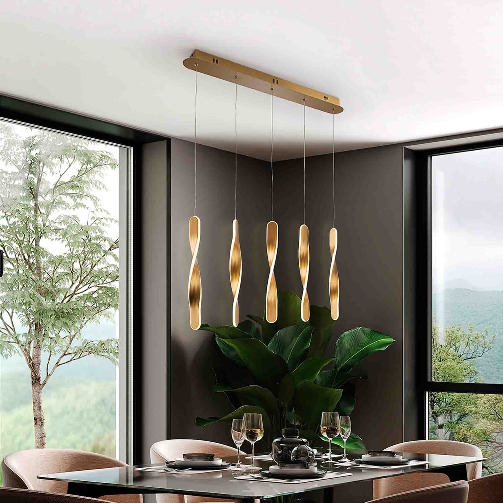 LED pendellampe Twist 5-lys aluminium gull bakside