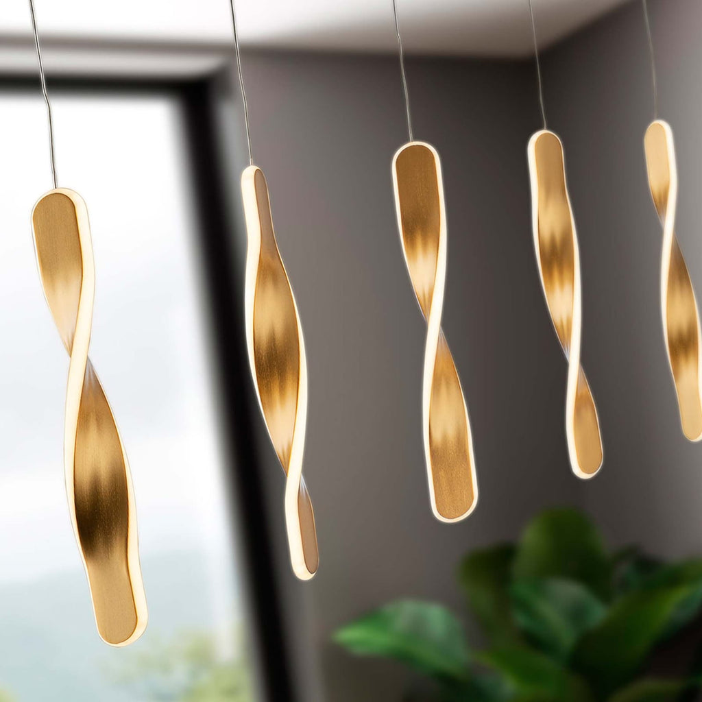 LED pendellampe Twist 5-lys aluminium gull nærbilde