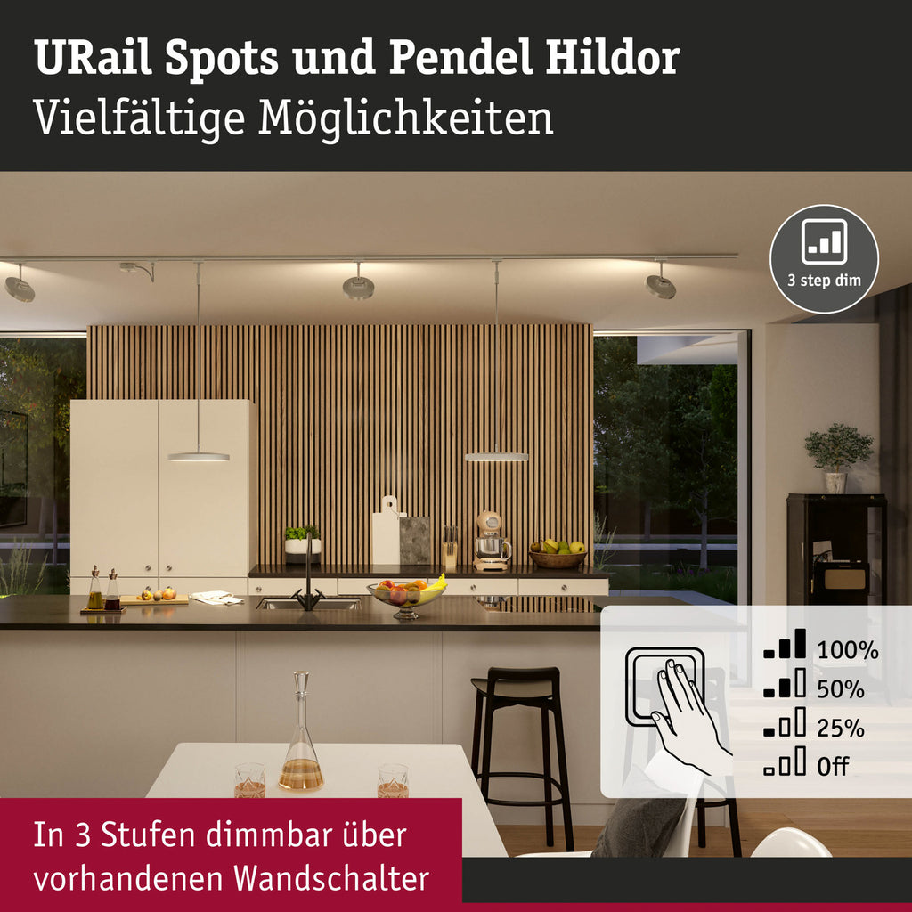 LED pendellampe URail Hildor dimbar krom Ø31 cm 15W fra undersiden