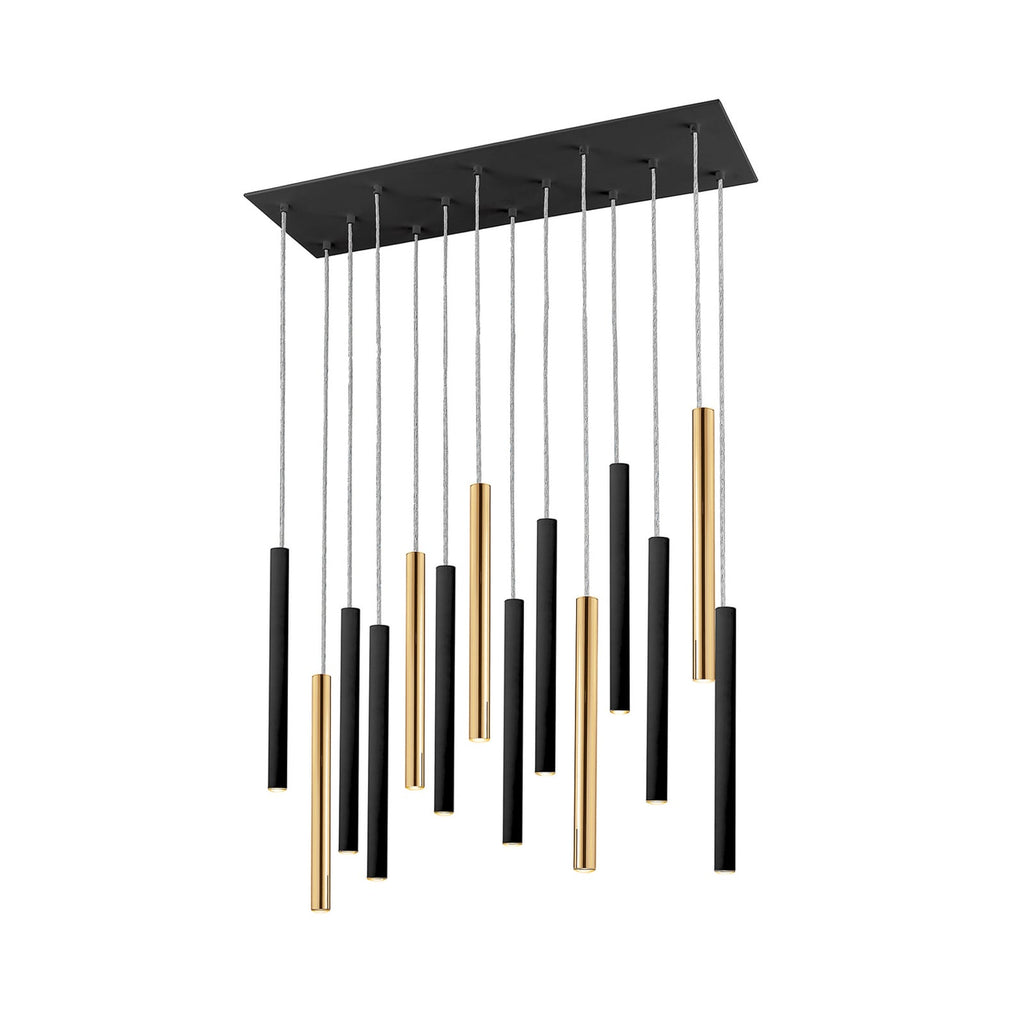 Detalj av LED pendellampe Varas 14-lys dimbar svart/gull metallfinish