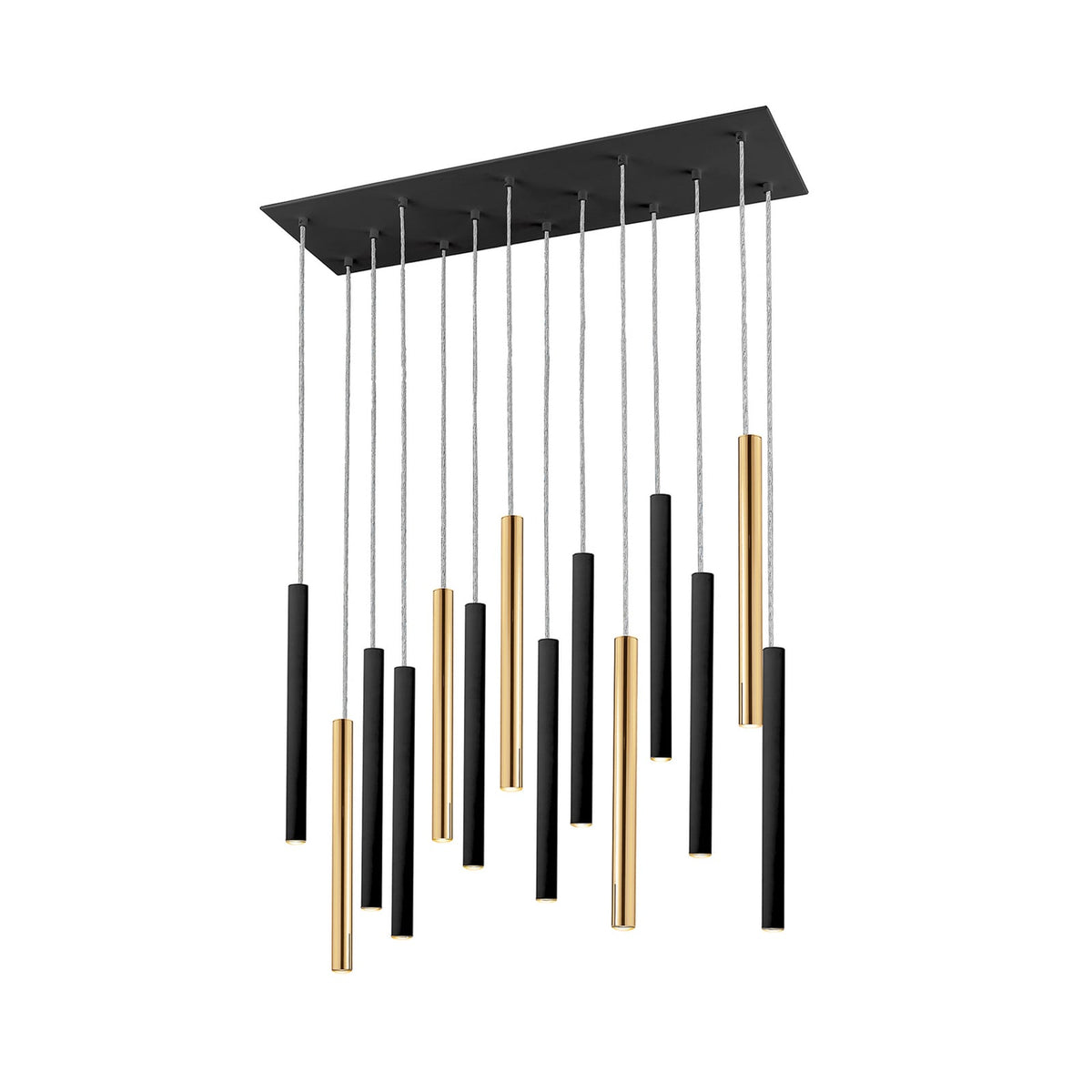 Detalj av LED pendellampe Varas 14-lys dimbar svart/gull metallfinish