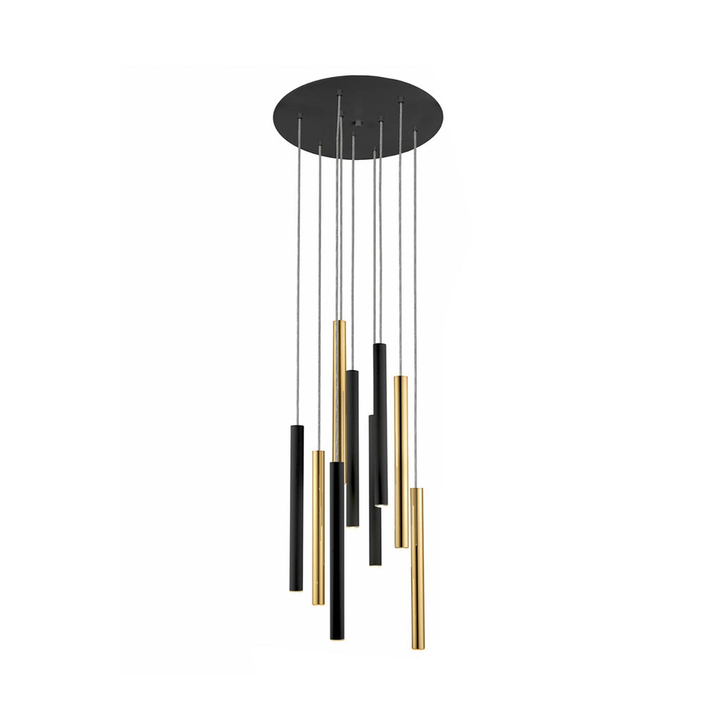 LED pendellampe Varas 9-lys dimbar gull/svart Ø42 cm forfra