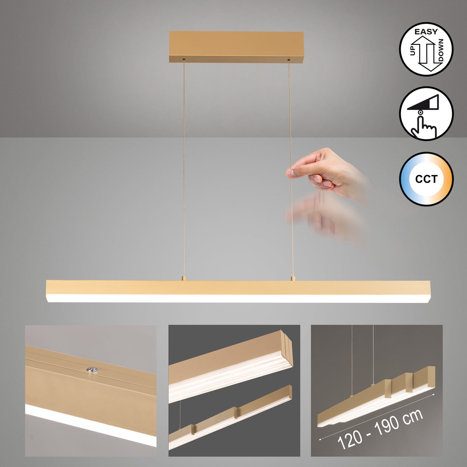 LED pendellampe Vayana sandfarge 190 cm dimbar CCT dimmer detalj