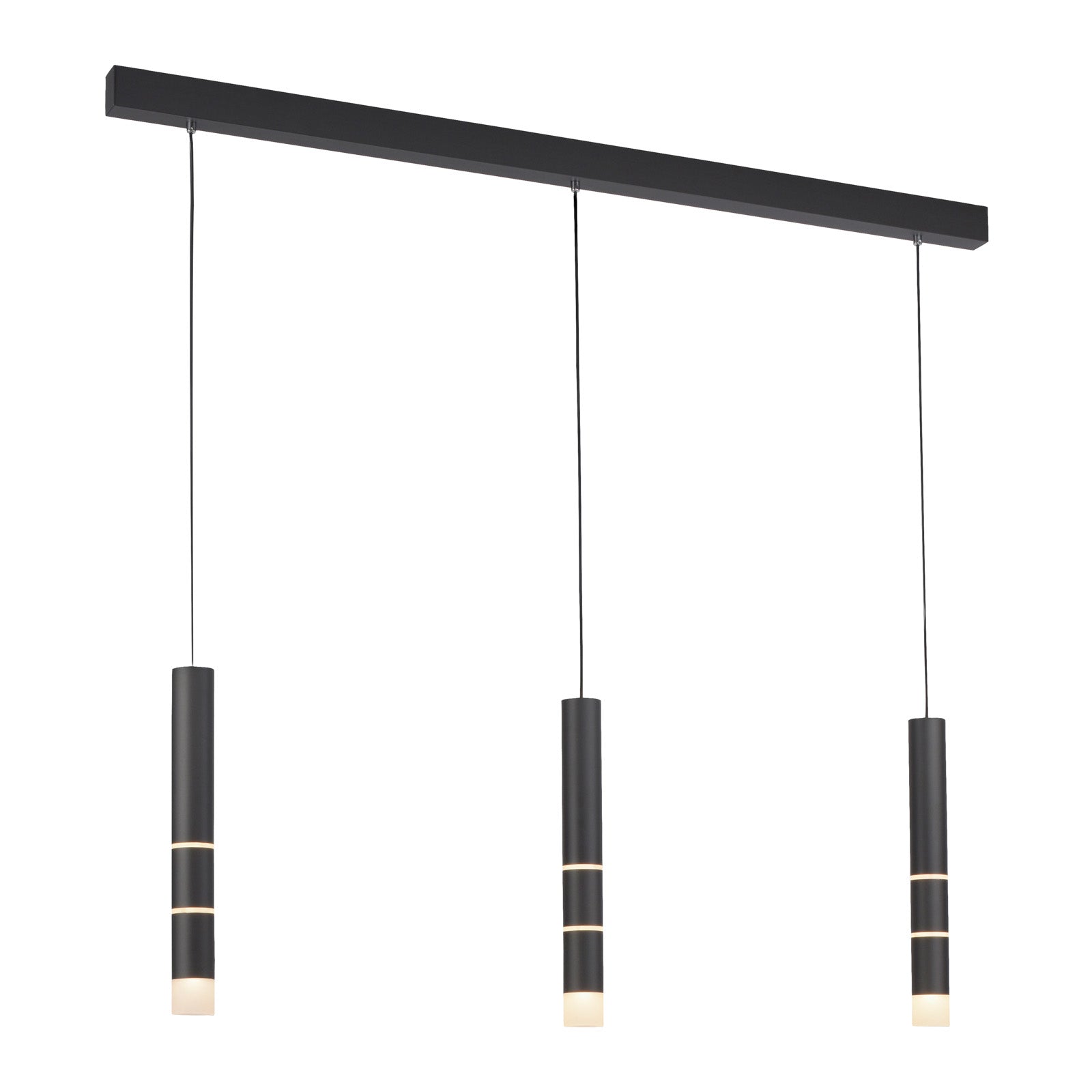 LED pendellampe Vega 3-lys sylinder svart aluminium 120 cm bakside