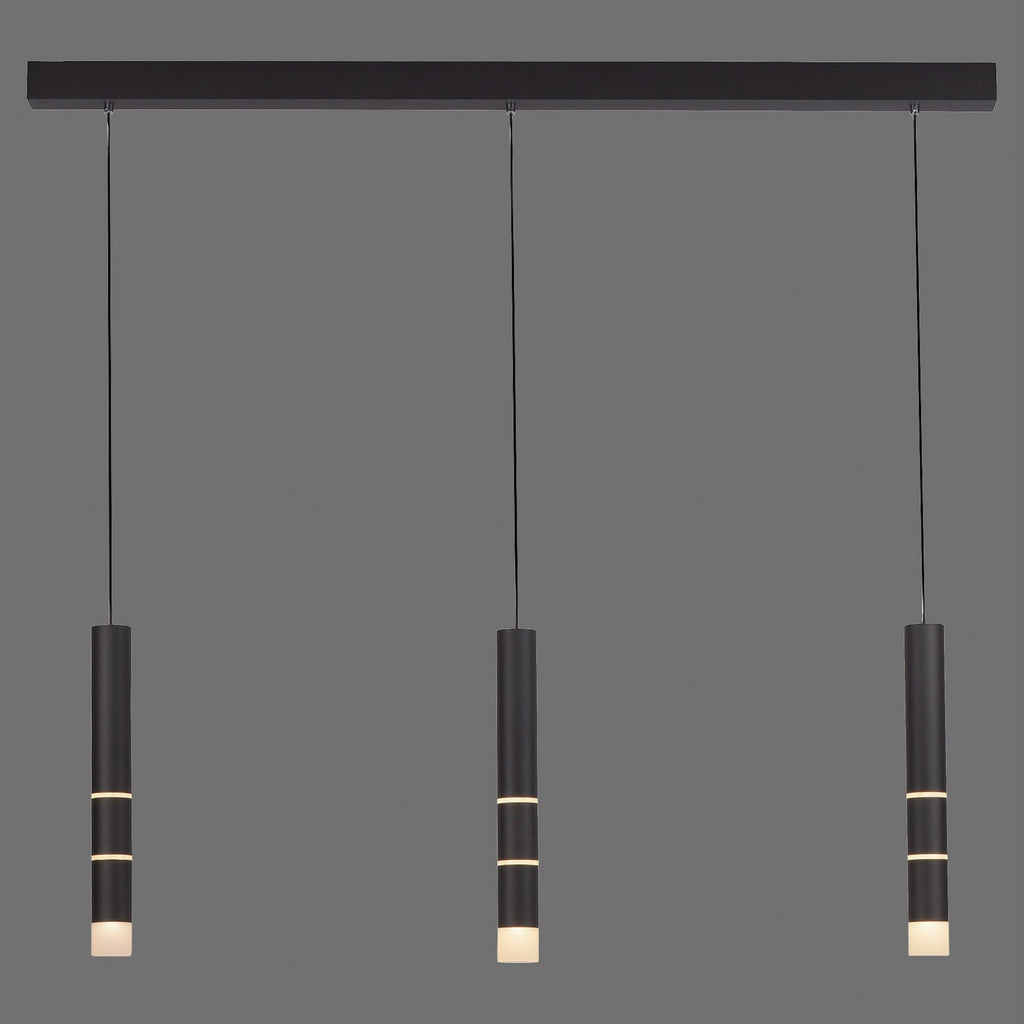 LED pendellampe Vega 3-lys sylinder svart aluminium 120 cm montert i rom