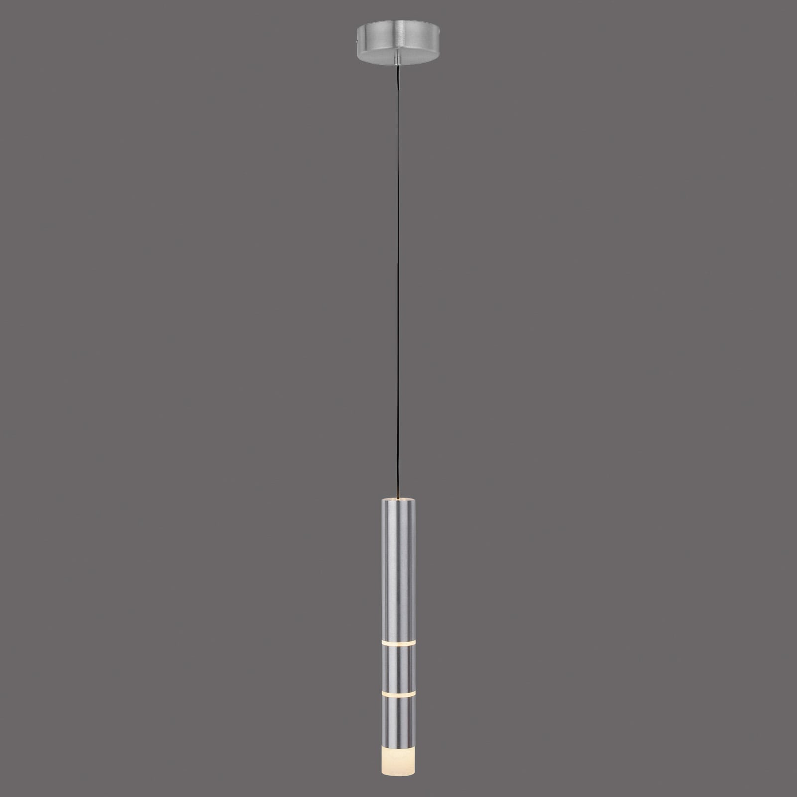 LED pendellampe Vega sylindrisk aluminium Ø5 cm varmhvit detalj av akryl