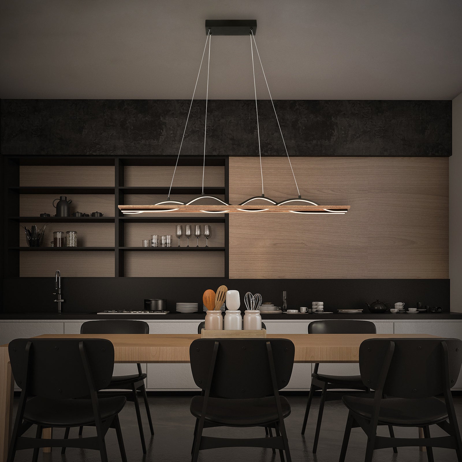 LED pendellampe Vinka 2-lys tre/svart bakside