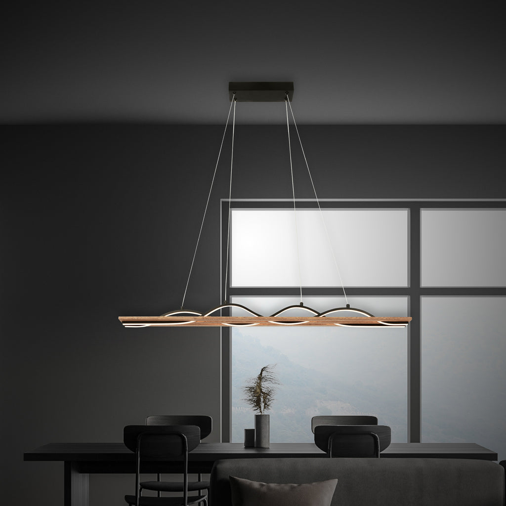 LED pendellampe Vinka 2-lys tre/svart detalj tre og svart metall