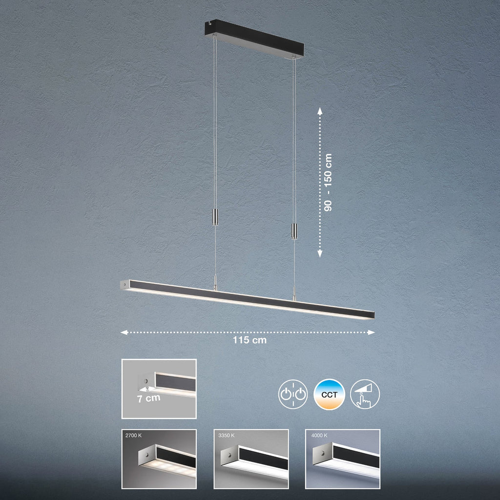 LED pendellampe Vitan 2-lys svart 115 cm dimbar CCT montert i rom