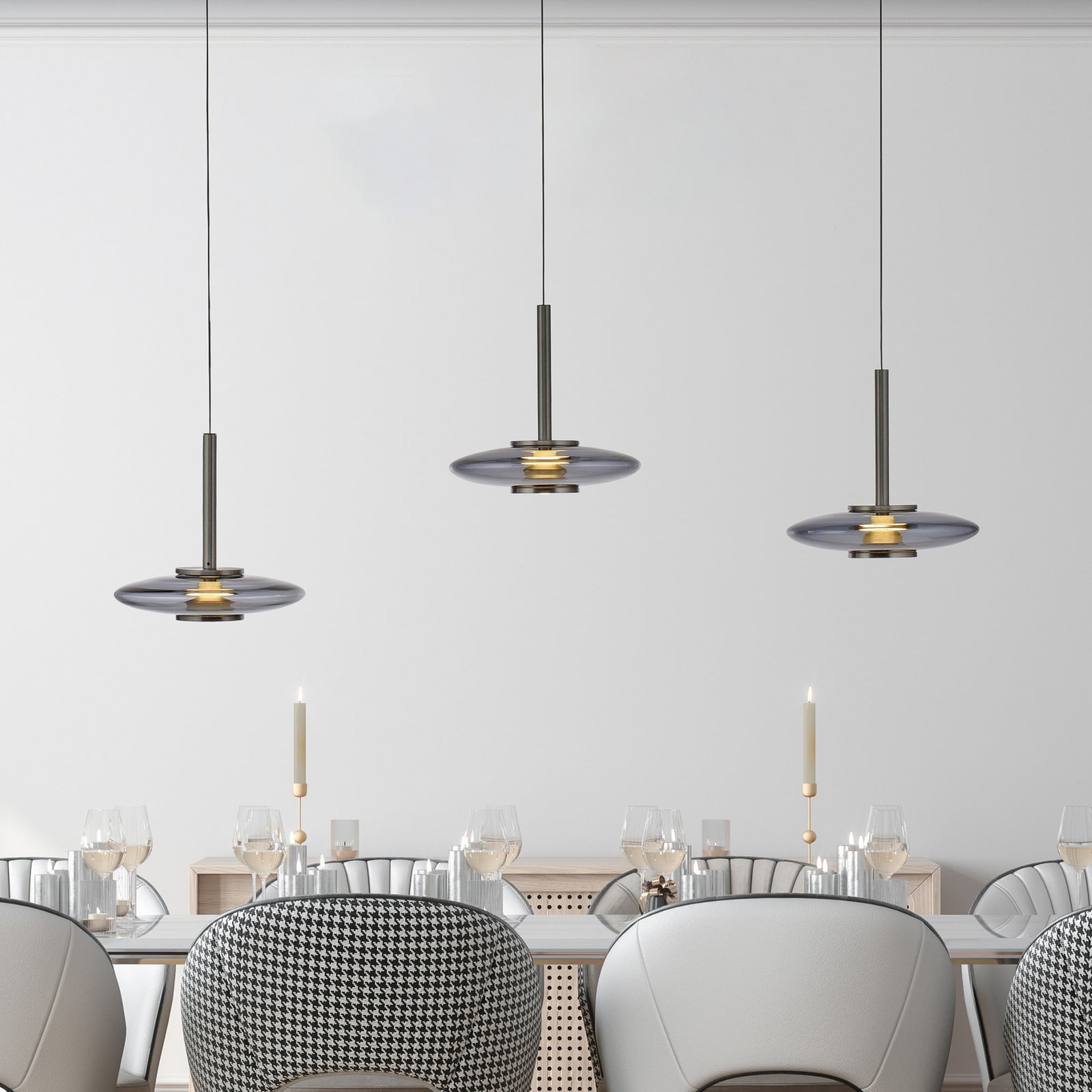 LED pendellampe Vitrum 3-lys glass aluminium forfra