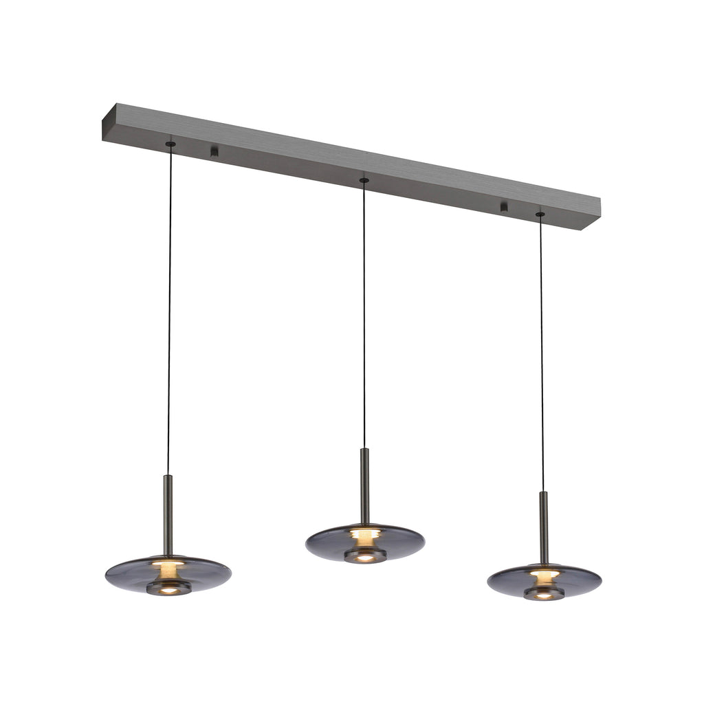 LED pendellampe Vitrum 3-lys glass aluminium montert i rom