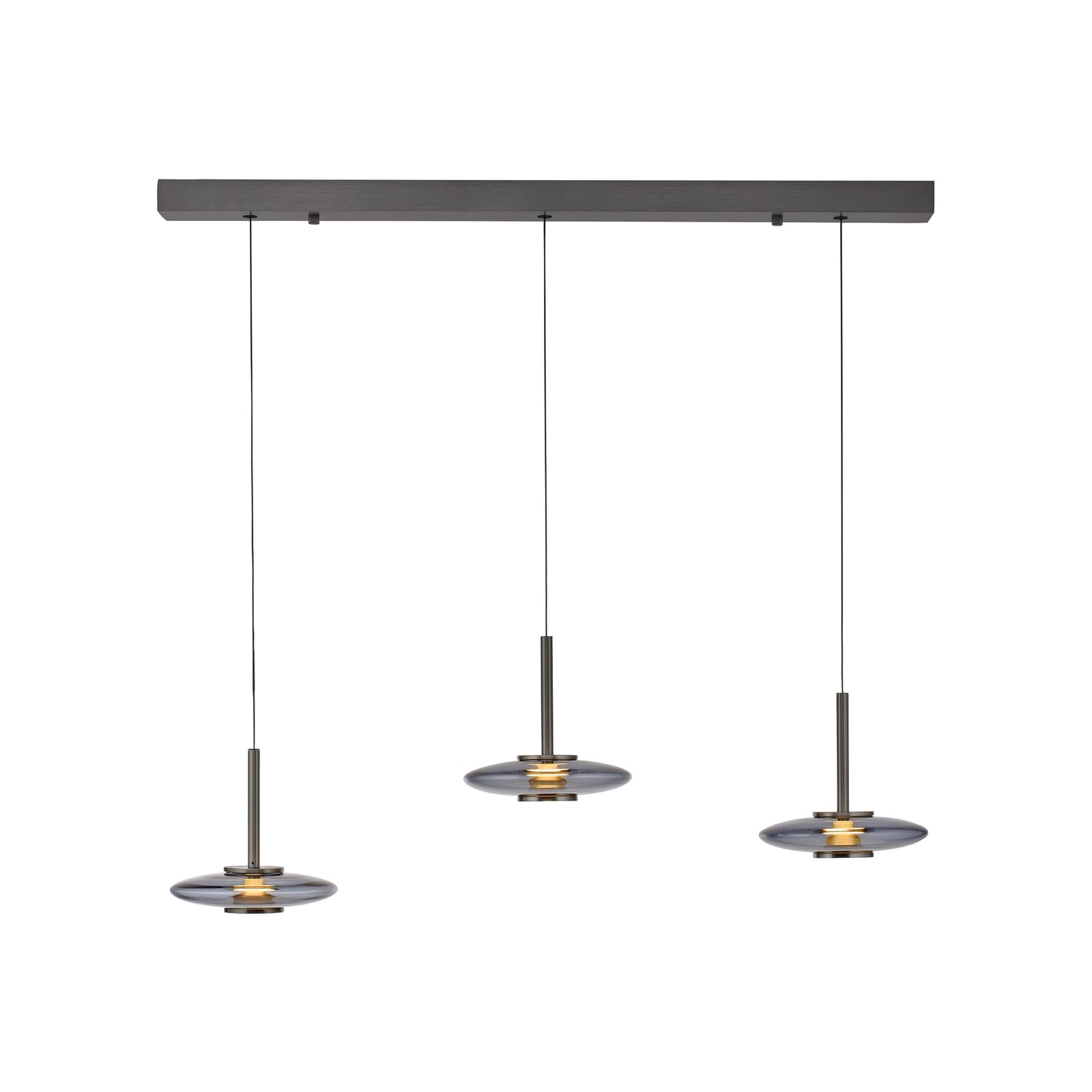 LED pendellampe Vitrum 3-lys glass aluminium nærbilde av lampearmatur