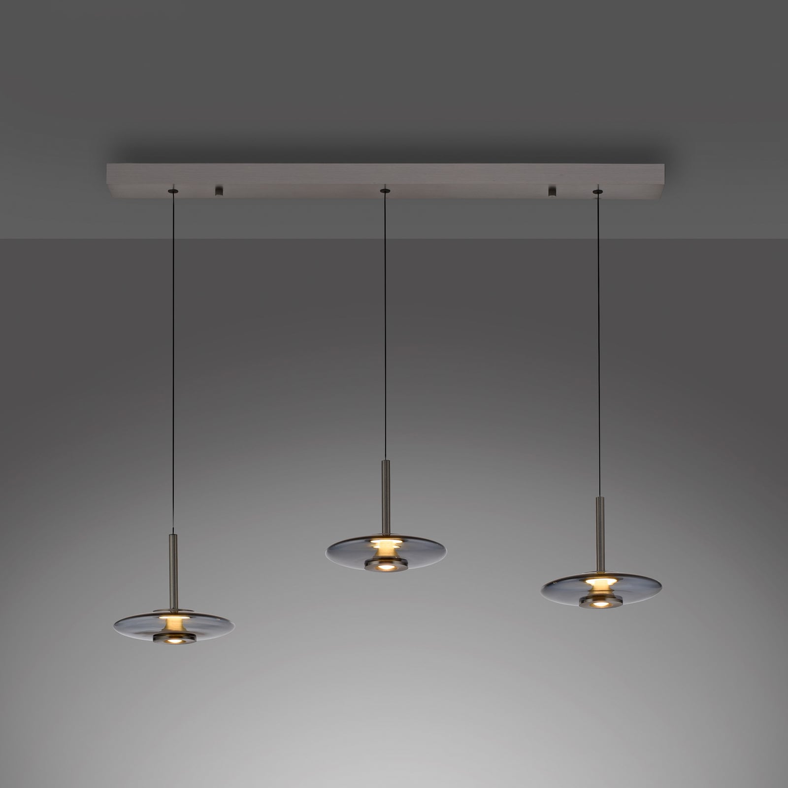 LED pendellampe Vitrum 3-lys glass aluminium justerbar høyde