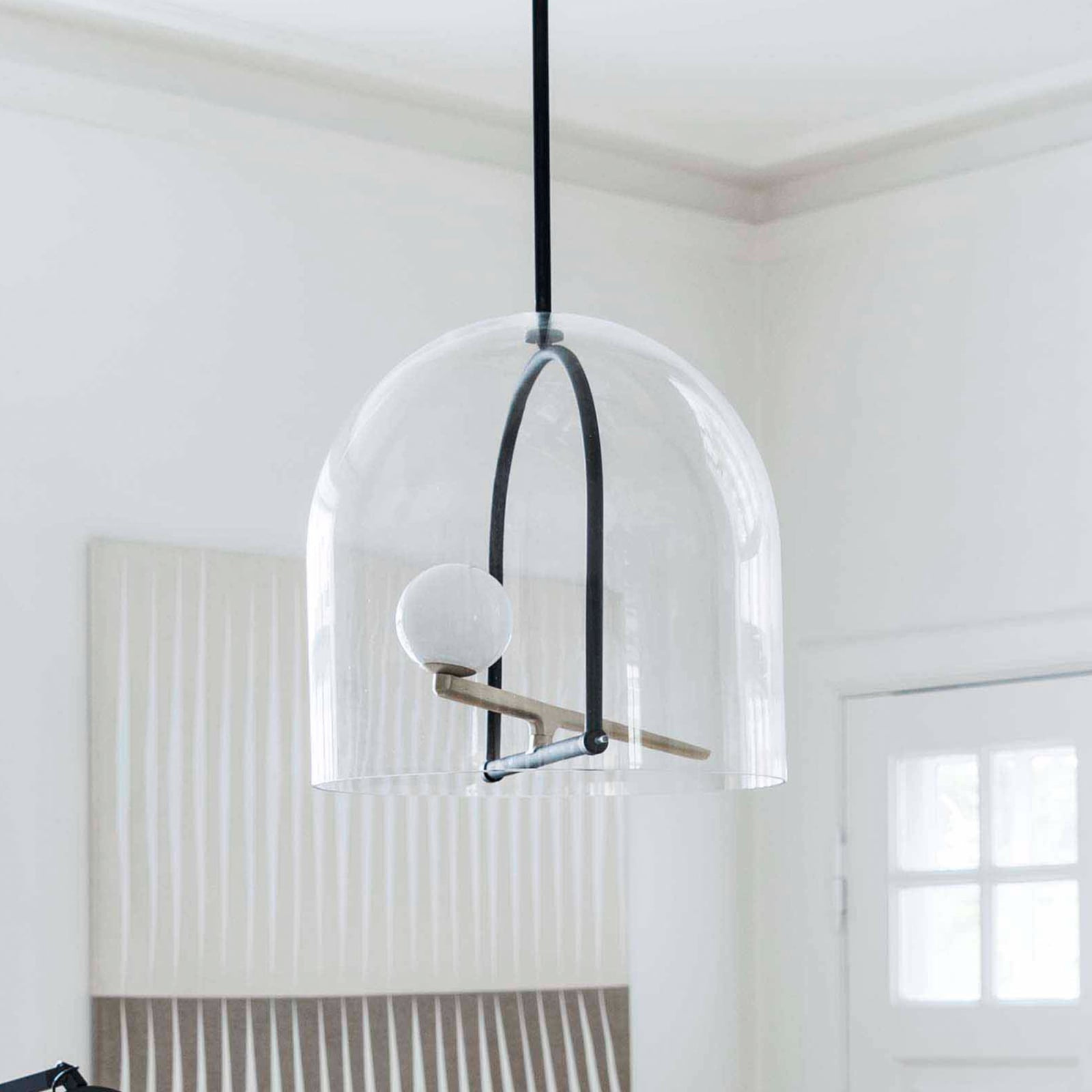 LED pendellampe Yanzi messing og glass dimbar forfra