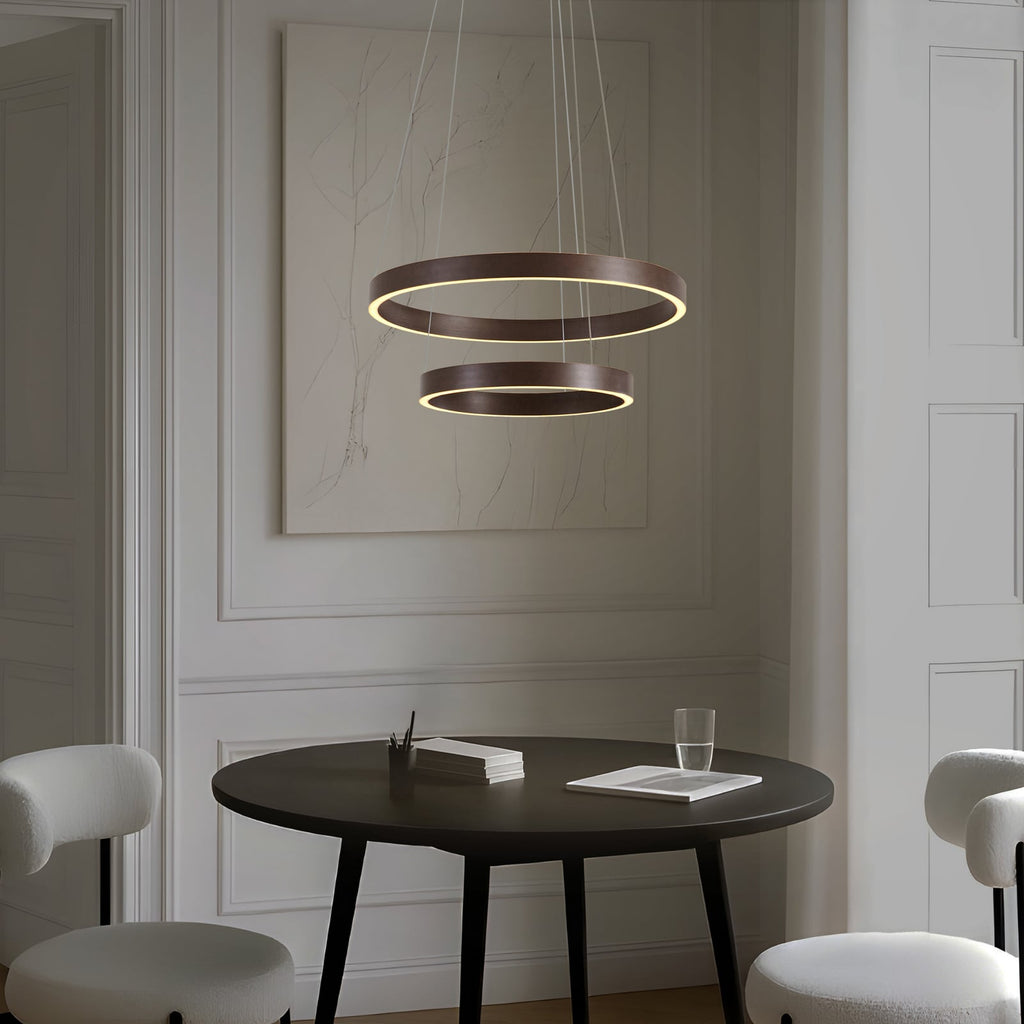 LED pendellampe Yonam 2-lys dimbar CCT Ø60 cm brun bakside