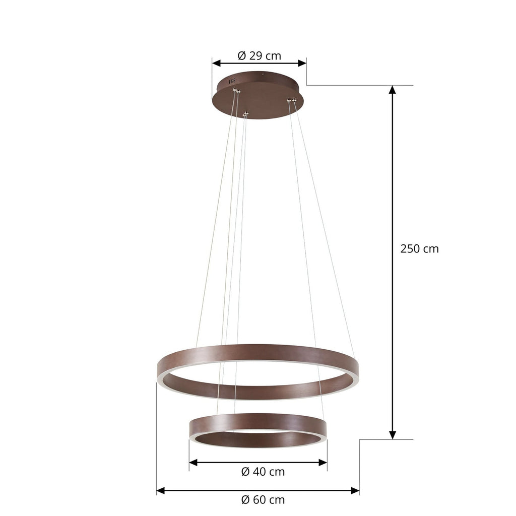 LED pendellampe Yonam 2-lys dimbar CCT Ø60 cm brun detalj