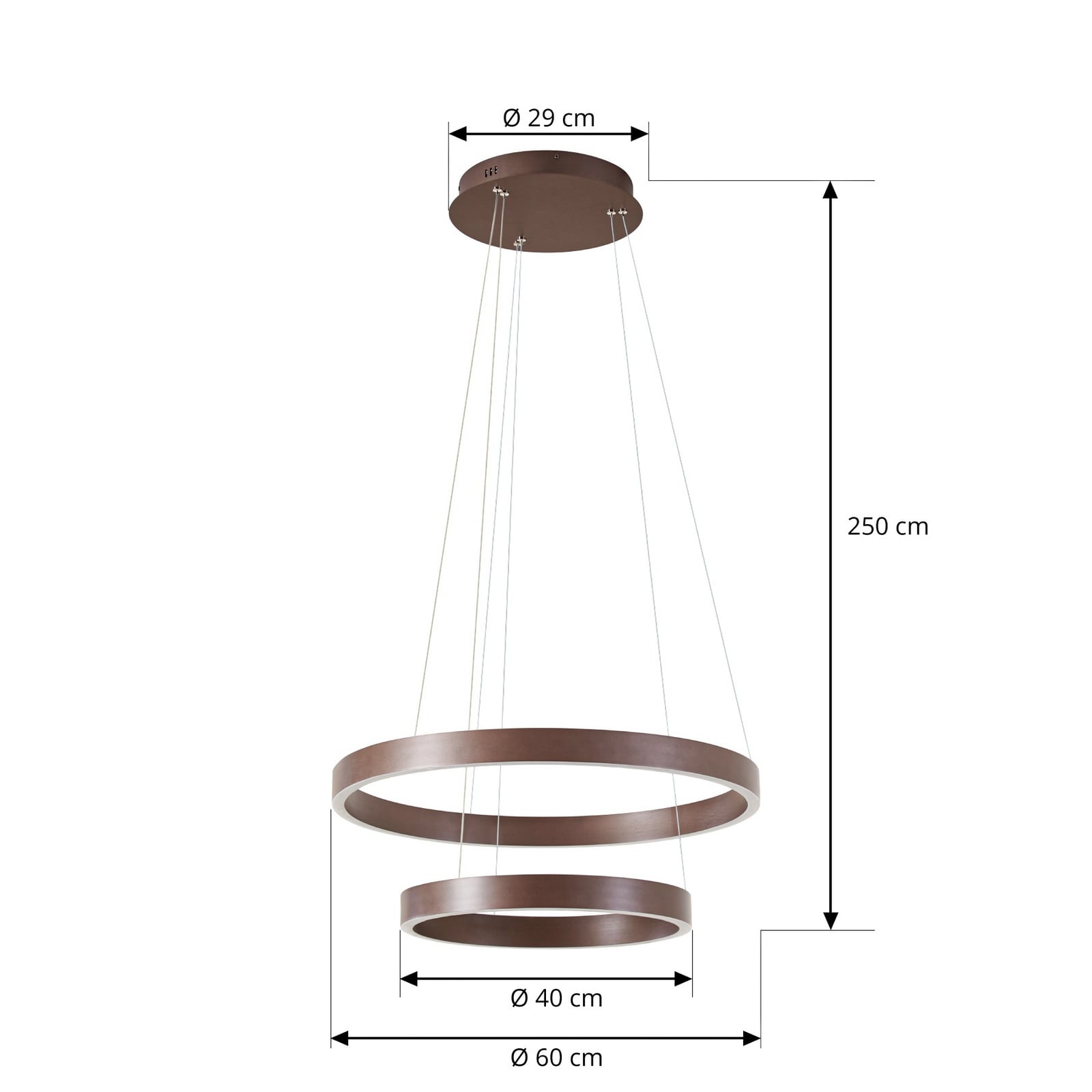 LED pendellampe Yonam 2-lys dimbar CCT Ø60 cm brun detalj