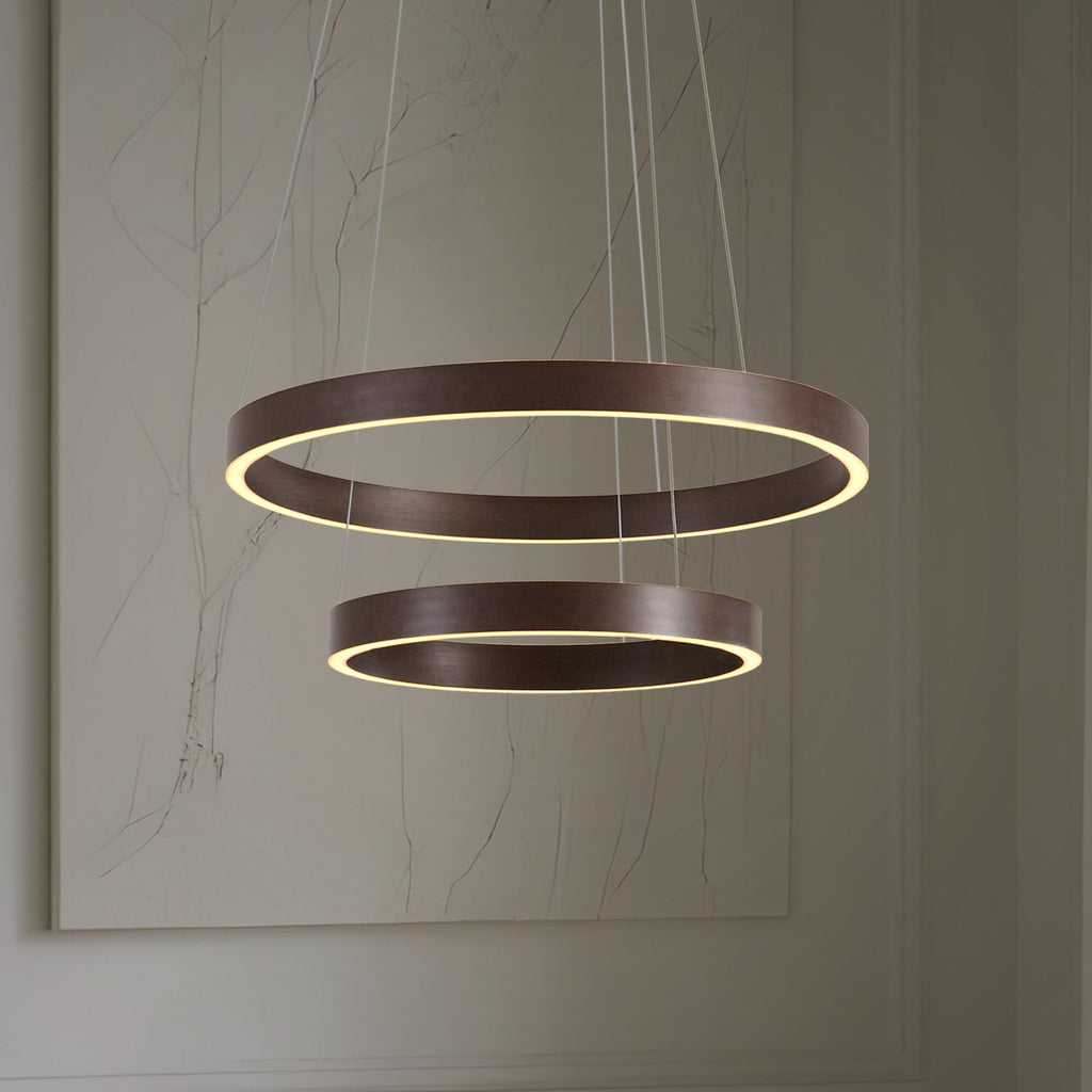 LED pendellampe Yonam 2-lys dimbar CCT Ø60 cm brun forfra