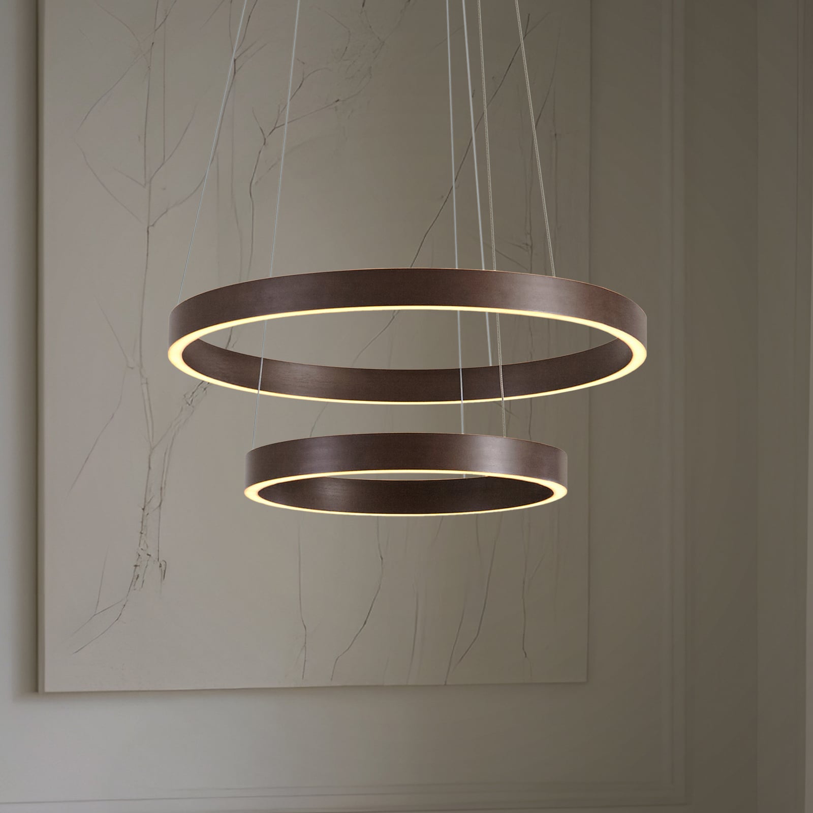 LED pendellampe Yonam 2-lys dimbar CCT Ø60 cm brun forfra