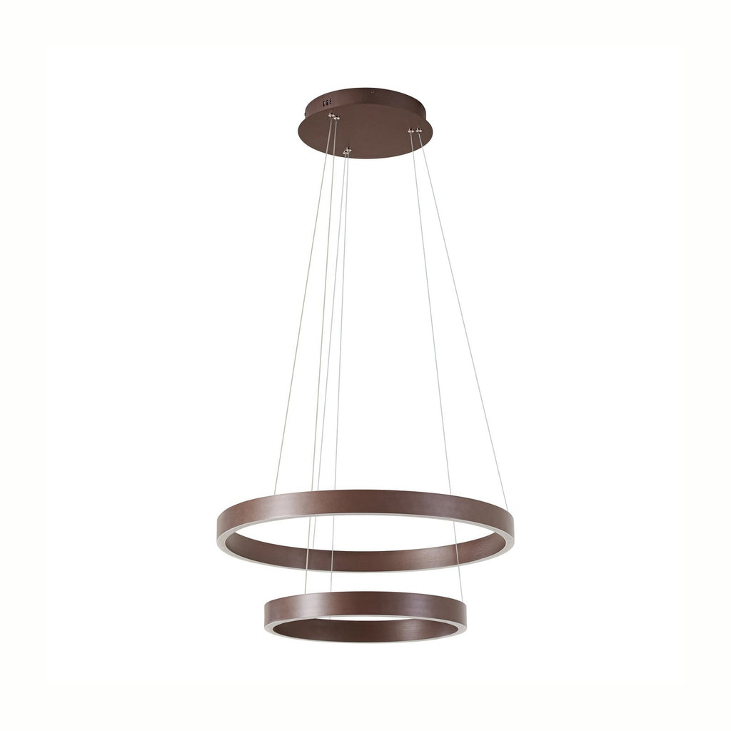 LED pendellampe Yonam 2-lys dimbar CCT Ø60 cm brun nærbilde av lyspære