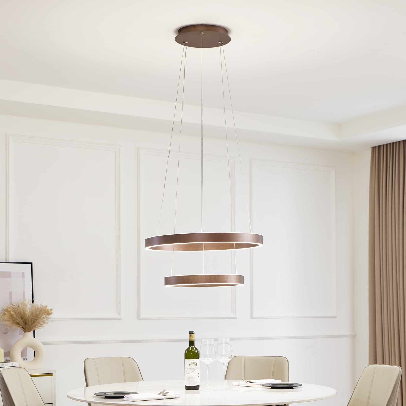 LED pendellampe Yonam 2-lys dimbar CCT brun Ø60 cm WiFi forfra
