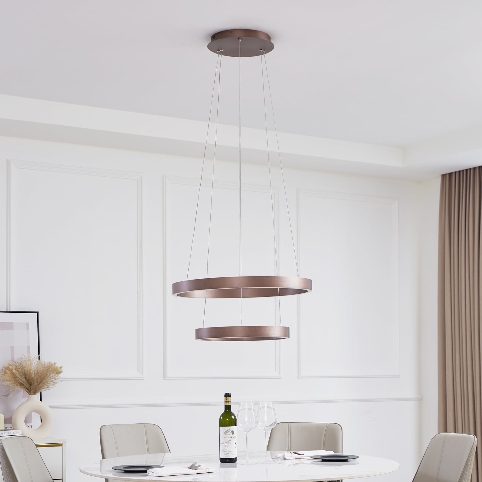 LED pendellampe Yonam 2-lys dimbar CCT brun Ø60 cm WiFi bakside